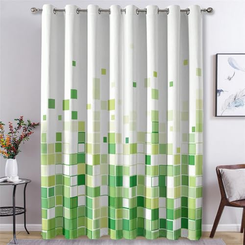 Generisch Vorhänge Grün Pixel, Vorhang Blickdicht Grün Geometrisch für Schlafzimmer, Verdunklungsvorhänge mit Ösen, Gardinen Wohnzimmer Deko, H137 X B117 cm, 2er Set X&-38