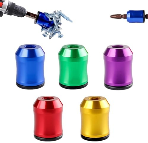 Strong Magnetic Screw Ring, Aluminum Alloy Magnetic For Ring Magnetizer, Powerful 1/4 Inch (6.35mm) Universal Tool for Hex & Power Bits, Screwdriver Head Magnetic Ring (5 Pcs)