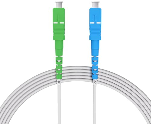 nexinex - 10m Câble Fibre Optique Blanc SC/APC vers SC/UPC | Compatible free, etc. | Simplex Monomode OS2 FTTH Câble Fibre Optique