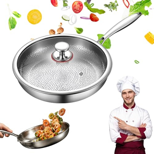 Revuterc Titan Pfanne,Titan Pfanne Unbeschichtet,24/26/28/30 Cm Titanpfanne (Unbeschichtet) – Antihaft-Bratpfannen, Multifunktionales Topf- Und Pfannenset FüR Die KüChe (Mit Deckel, 26com)