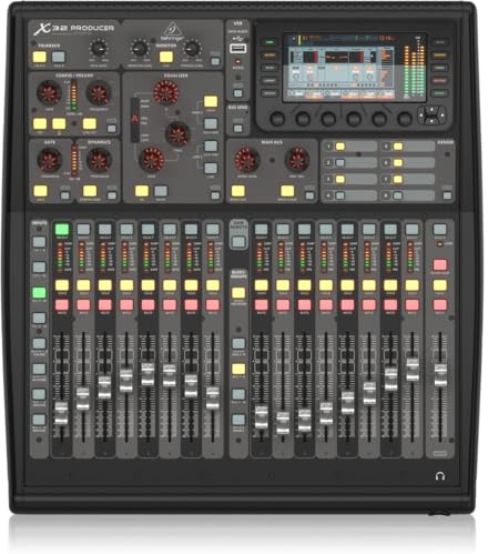 Behringer X32 Consola de mezclas digital de 40 entradas y 25 buses con 32 preamplificadores Midas programables, 25 atenuadores motorizados, LCD de canales, interfaz de audio de 32 canales y control remoto para iPad/iPhone*