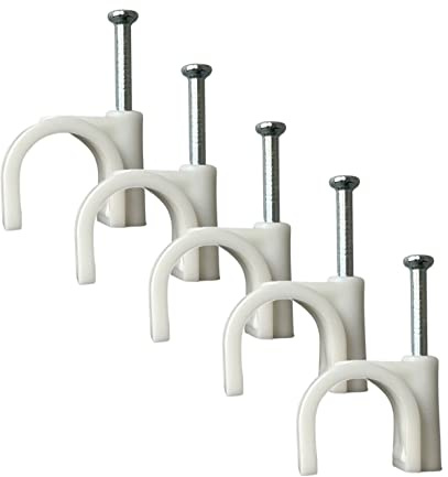 Round White Cable Clips 12mm with Fixing Nails - Packs of 100
