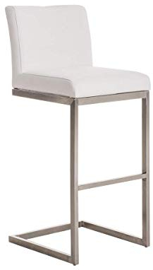 CLP Edelstahl-Barhocker Paros Stoff I Hocher Mit Polsterung In Vielen Farben I Thekenhocker mit Lehne und ergonomischer Fußstütze, Farbe:weiß