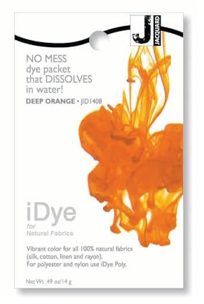 Jacquard iDye Fabric Dye for Natural Fibres, Deep Orange Hot Water Textile Colour for Cotton Clothing and Silk Garments, Easy Dissolvable Pouch, 14g