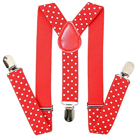 Trimming Shop 25mm Verstellbar Slim Unisex Herren Damen Elastische Hosenträger Clip für Kostüm Rot Weiße Punkte