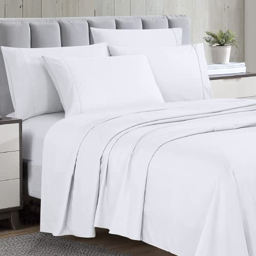 Cathay Home Queen Sheet Set, 6 Piece 90GSM Bed Sheet, White