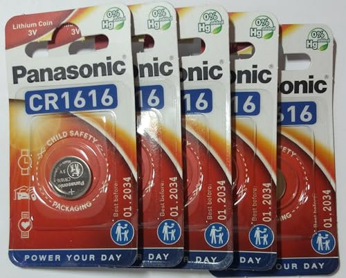 Panasonic Power Lithium CR1616 3 V Button Cell Batteries (Pack of 5 0.55 mAh