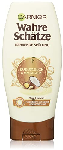 Garnier pflegende Spülung für normales und trockenes Haar, Mit Kokosmilch und Macadamia für mehr Geschmeidigkeit und Glanz, , 200 ml, Wahre Schätze