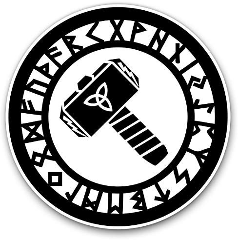 Vinyl-Aufkleber, 10 cm, Thors Hammer, Runen, Triquetra-Aufkleber für Laptops, Tablets, Gepäck, Scrapbooking, Kühlschränke, 10403