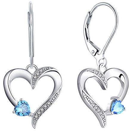 YL Orecchini Cuore Argento 925 taglio Marzo Pietra Portafortuna Acquamarina Orecchini a Cuore d'amore per Donne