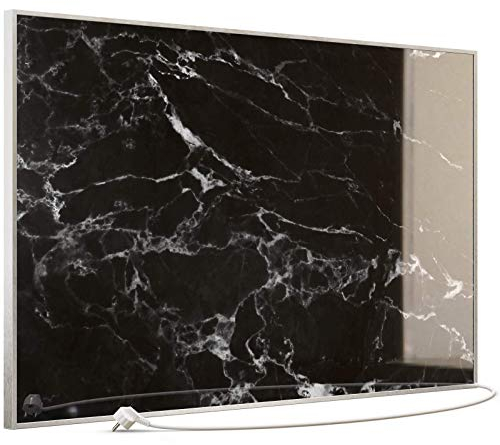 STEINFELD Glas Bild Infrarotheizung | Deutscher Hersteller | Marmor 350-1200 Watt Rahmen silber (900 Watt, 069 Marmor Schwarz)