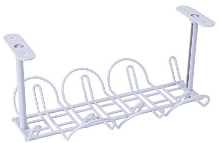 Kabelkanal Waagerecht, Weiß/Silber Cable Management zum Einfachen Kabelmanagement Metalldraht-Kabelträger für Schreibtisch 1 Stück
