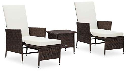 Tidyard 3-TLG. liegestuhl mit Auflagen & Beistelltisch, Gartenmöbel Sitzgruppe Gartenset Lounge Sitzgarnitur Gartengarnitur Sessel Poly Rattan Grau
