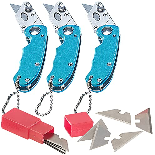 AGT Cuttermesser klappbar: 3er Profi-Mini-Cuttermesser mit 10 Ersatzklingen (Cutterklingen Taschenmesser, Mini-Messer, Papierschneider)