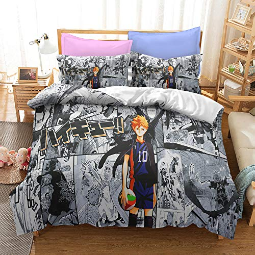 PTNQAZ Anime Haikyuu Bettwäsche-Set, 3D-Druck, Kinder-Bettwäsche, Tagesdecke für Jungen, Geschenk, Schlafzimmer, Dekoration (Einzelbett)