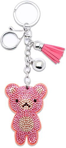 AuPra Porte-clés en forme d'ours en peluche rose pour femme Idée cadeau pour femme, petite amie, clip en cristal, porte-clés animal, maman, amitié, petit cadeau surprise en strass, cadeau pour la