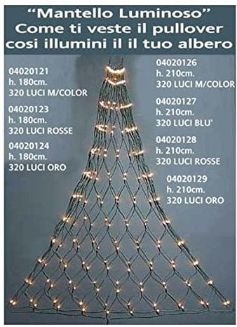 Ingrocart Mantello catena luminosa per albero natale 320 led h210 cm - luci multicolore