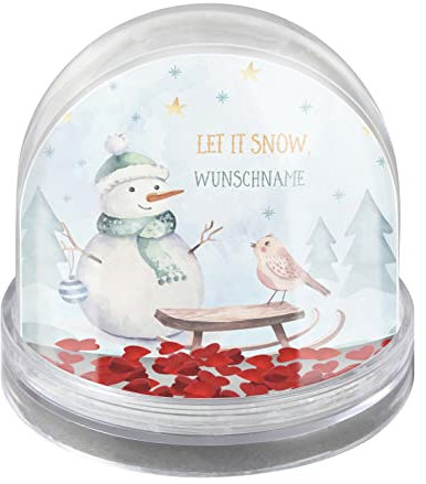 printplanet® - Schneekugel mit Herzchen und eigenen Namen Personalisieren - Motiv: Let It Snow