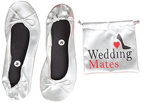 Women's Roll Up Shoes with Carry Bag for Weddings, Nights Out and Races (Silver, Numeric_5)