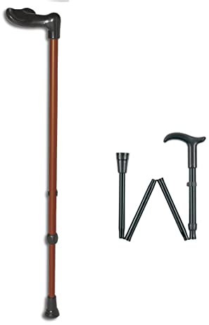 FabaCare Gehstock Fischergriff anatomisch, faltbar, Gehstütze mit anatomischem Griff, höhenverstellbar, extra leicht, bis 100 kg, Perlkupfer Pulverbeschichtet, Rechts