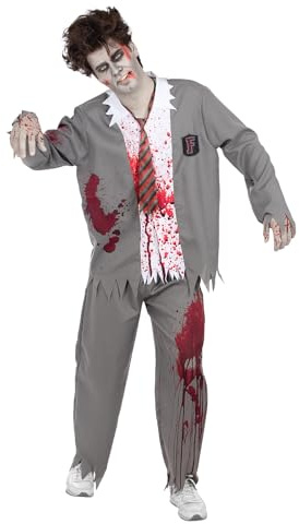 Funidelia Disfraz de estudiante zombie para hombre, Incluye pantalón, chaqueta con camisa simulada y corbata, Muerto Viviente - Traje para adultos para fiestas, Carnaval y Halloween - Talla S