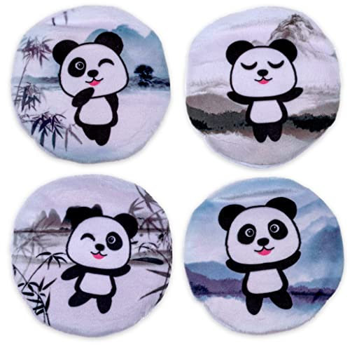 Set Handwärmer Taschenwärmer mit Strickhülle oder Fleeceüberzug, Fingerwärmer gegen kalte Hände im Winter (Süße Pandas, 4 Stück Set)