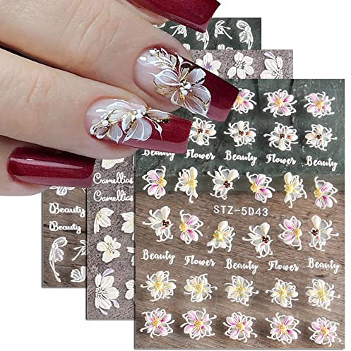 Nagelsticker 3 Blatt Nagelsticker Blumen 5D Nail Art Sticker Geprägt Nail Art Aufkleber Nagelsticker Selbstklebend Nagelaufkleber Blume für DIY Nagel Dekoration