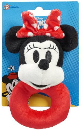 Rainbow Designs Official Disney Baby Mickey Mouse & Friends Minnie Mouse Soft Plush Ring Rattle – Newborn Disney Toy, Baby Shower Gift
