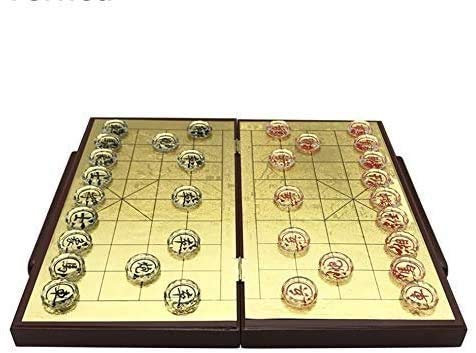 CAZARU Juegos de ajedrez y tableros Juego Chino de Madera Tablero de ajedrez Plegable Piezas de Cristal Lámina de Oro Brillante Tablero de ajedrez Upscal Buen Regalo