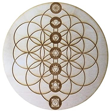 Untersetzer mit Chakra-Muster, Holz, Blume des Lebens, natürliches Symbol, runde Dekoration