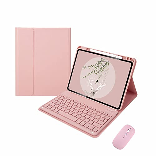CLALOC Funda Teclado con Ratón para iPad Pro 11 1A 2A 3A 4A Gen,Keycaps 78 Teclas,Cubierta De Teclado De Disposición Inglesa Bluetooth Inalámbrico Desmontable Magnético,Rosado,10 TH 10.9
