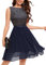 Bbonlinedress Kleid mit Glitzer Damen elegant Rundhals Pailletten Kleid Cocktail Festliche Kleider Brautkleid Silvester Party Abendkleider für Hochzeit Navy 2XL