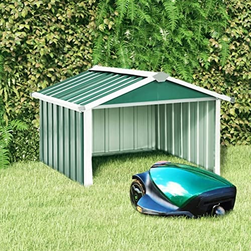 BULANED Rasenmäher Garage, Mähroboter Garage, Garage Für Mähroboter, Überdachung Für Mähroboter, Unterstand Überdachung, Mähroboter Haus, 92x97x63 cm Verzinkter Stahl Grün