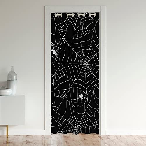 Spider Wed Door Cover Curtain Kids Halloween Spider Door Cover Curtain Soft Carpet Black White Home Decor Kids Room 30%-50% Blackout Curtain Doorway Curtain Privacy Door Curtain 106x203cm 1 Panel