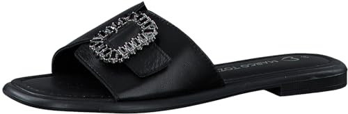MARCO TOZZI Damen Pantoletten aus Leder Flach, Schwarz (Schwarz), 37 EU