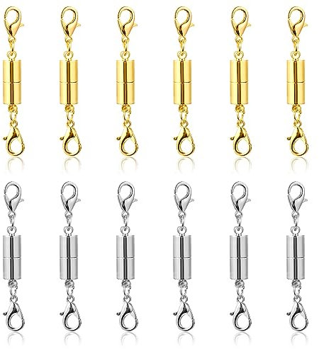 WLLHYF 12 Pack Necklace Clasps and Closures Strong Catch Lobster Clasps Gold Silver Color Clasp for DIY Jewelry Bracelet Necklace Connect and Extend