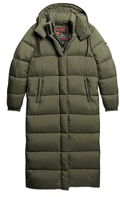 Superdry Damen Langer Ripstop Steppmantel Fußball Dunkel Moos Raster 38