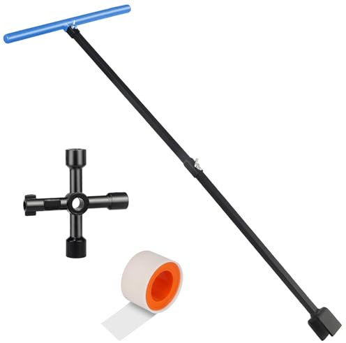 JORETLE Water Meter Key 28 Inch Shut off Tool - 4-way Multifunctional Key and Seal Tape for Opening and Closing Meters or Valves