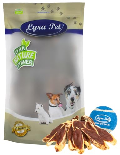 Lyra Pet® | 5 kg Kaninchenohren gefüllt mit Ente + Tennis Ball | Getrockneter Kausnack | Wiederverschließbarer Beutel | Fettarmes Hundefutter | Ideal als Belohnung für Hunde | Reich an Nährstoffen