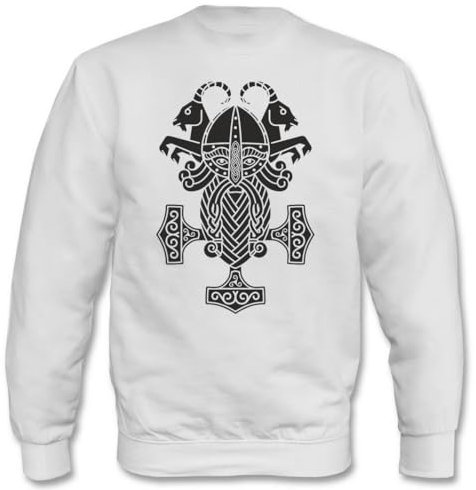 Textilfabrik Hering Pullover - Der alte skandinavische Gott Thor und der Hammer Mjolnir (XXL, Weiß)