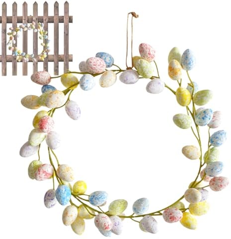 Qumiuu Osterkranz für die Haustür - Niedliche Bunte Eiergirlande, kreative Osterkränze,Lustiger Türkranz, 36 cm, Osterdekoration für Türen, Treppen, Kamine, Wände