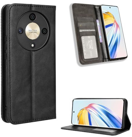 COMAKU Cover Honor Magic6 Lite, Custodia a Portafoglio Pelle con Supporto e Chiusura Magnetica - Nero