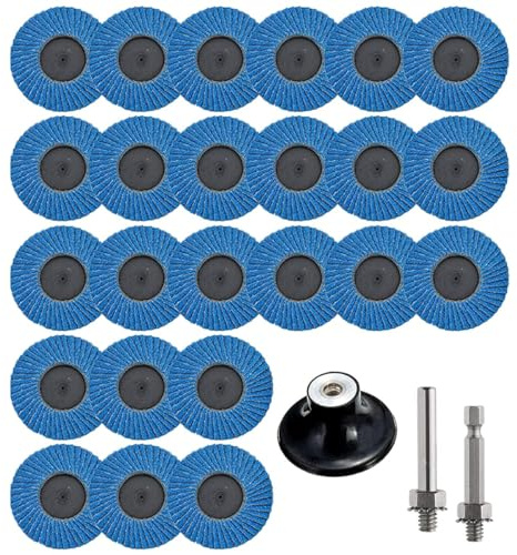 ANBOO 24 Stück Fächerscheiben 50mm Schleifscheiben Set Körnung 40/60/80/120, 2 Zoll/50mm Fächerscheiben Zirkonkorund Schruppscheibe für Metall Holz Stahl, für 2 Winkelschleifer + Rundstange