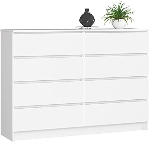 Home Collective Kommode weiß 140cm breit mit 8 Schubladen, Schlafzimmer und Wohnzimmer, vielseitig einsetzbar für Flur und Kinderzimmer