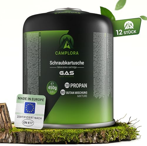 CAMPLORA 12x 450g Gaskartuschen passend für Weber Gasgrill Q100/1000-Serie, Propangas & Butangas, Schraubkartusche mit Gewinde für Campingkocher Gas Kartuschen Schraubventil Gasflaschen butane