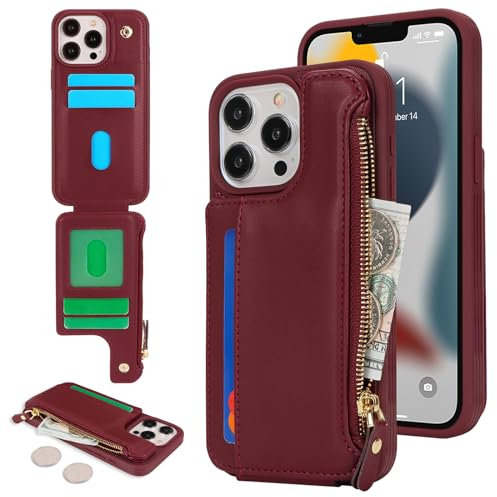 SailorTech for iPhone 11 Pro Max Phone Case with Credit Card Holder for Men, iPhone 11 Pro Max Case with Credit Card Slots Wallet Zipper Case for Women - Burgundy
