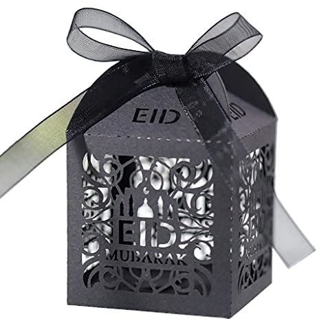 100 Stück Eid Candy Box Hollow Moon Geschenkboxen islamische Geschenkbox für Hochzeit