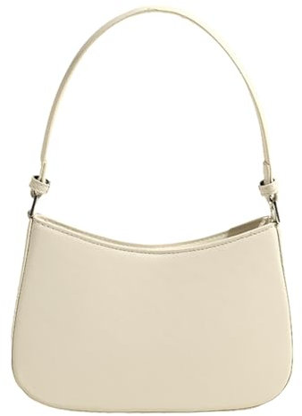 Quirkademy Kleine Umhängetasche Damen, Y2K Schultertasche Handbag aus PU Leder, Halbmond Handtasche Weiches Crossbody Bag Messenger Bag für Frauen Dating Party Einkaufe - Reisweiß