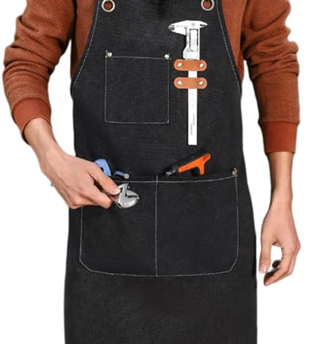 Nuytghr Water-Resistant Work Apron, Heavy Duty Apron for Tools, Cross Back Apron for Kitchen, Chef Apron with Deep Pockets, Adjustable Apron with Cross Back Design Heavy Duty Canvas Work Apron