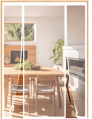 Mosquitera Puerta Magnetica 200(50/100/50) x220cm, Doble Apertura Lateral Cortina Magnética Puerta Exterior para Balcón Puerta Corredera de Patio, Mosquitera de Malla Blanco